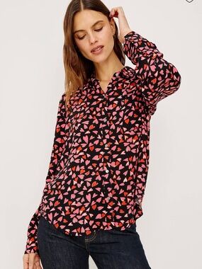 Rails Josephine Love Struck Heart Print Rayon Button Down Blouse S